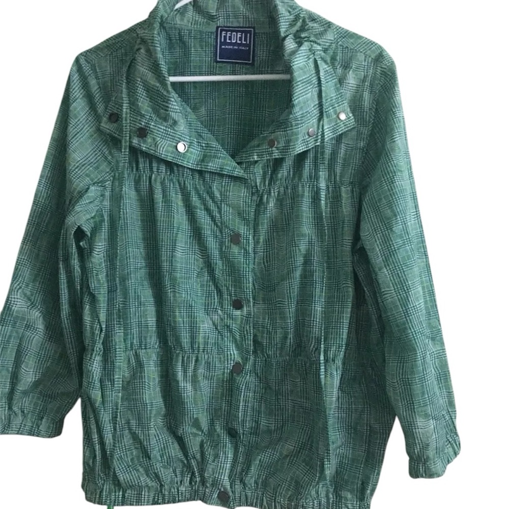 Fedeli  Women's Lightweight Windbreaker Plaid Jacket  Size L Made In Italy